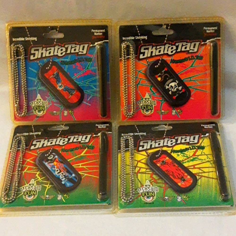 Incredible Shrinking Skate Tag Homemade ID Tags, Luggage Tags, Lot of 4